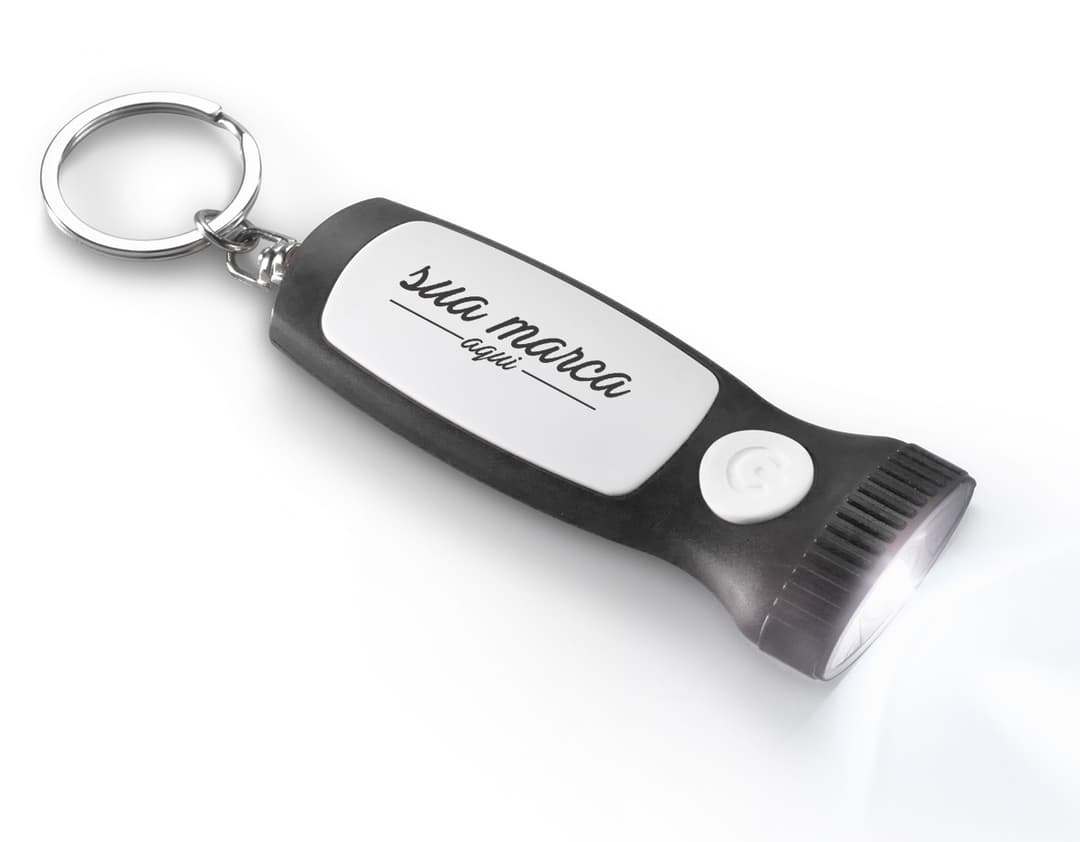 Chaveiro com lanterna - Prático e versátil, este chaveiro é o acessório perfeito para sua rotina. Equipado com uma lanterna, proporciona praticidade e segurança em qualquer situação. Feito de metal resistente, é ideal para uso diário. Adquira já o seu!