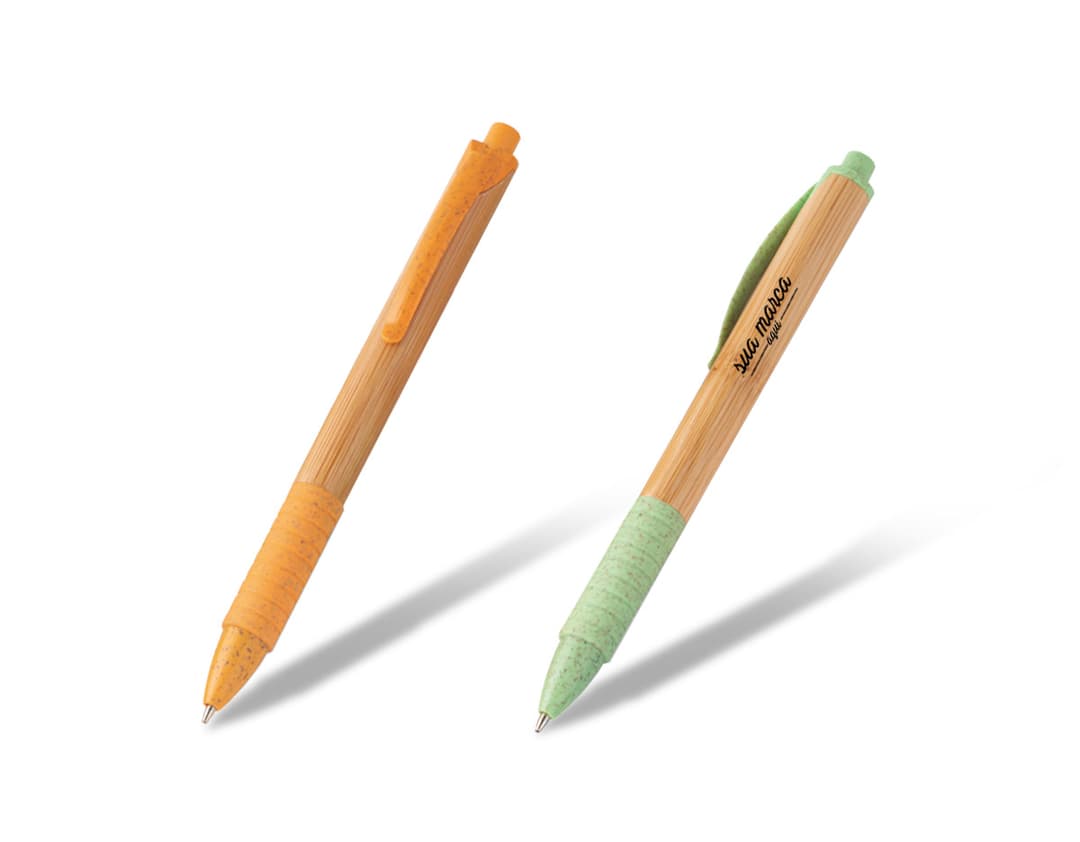 Caneta esferográfica de bambu: ideal para escrita criativa, escolar e profissional. Design artístico e sustentável em cores vibrantes. Adquira já!