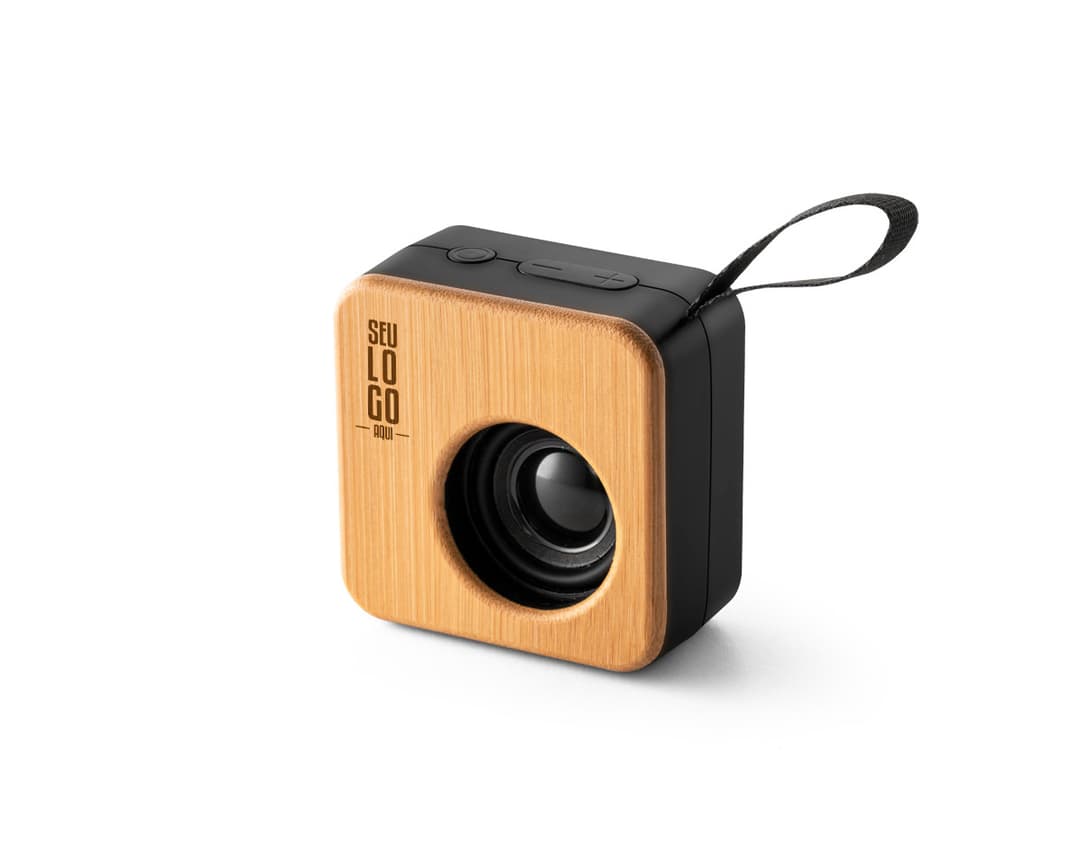 Caixa de som portátil preta, moderna e compacta para você levar sua música favorita aonde quiser. Com tecnologia de ponta, som de alta qualidade e design elegante. Aproveite agora!