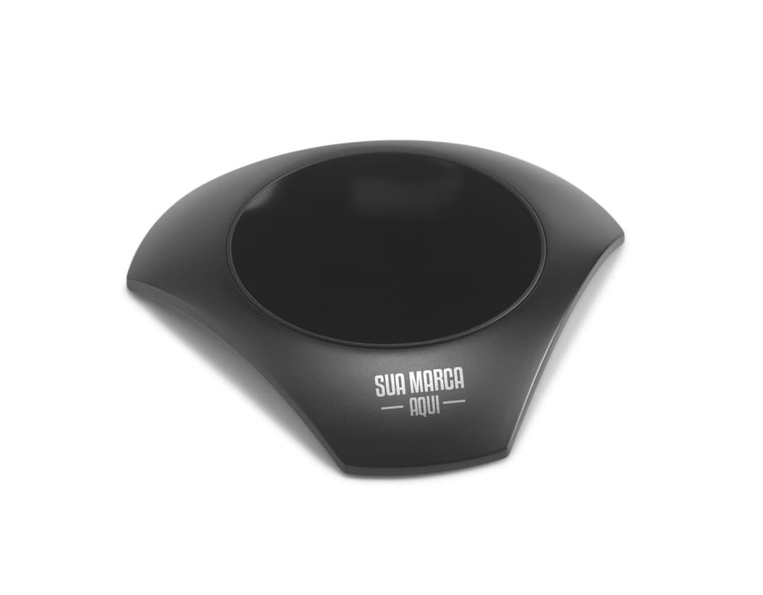 Imagem de um carregador wireless moderno e tecnológico, ideal para escritório ou home office. Seu design prateado e vazado o torna um acessório elegante e funcional. Compatível com diversos dispositivos eletrônicos, é a opção perfeita para quem busca praticidade e estilo. Nunca mais se preocupe com cabos emaranhados, experimente a liberdade da carga sem fio!