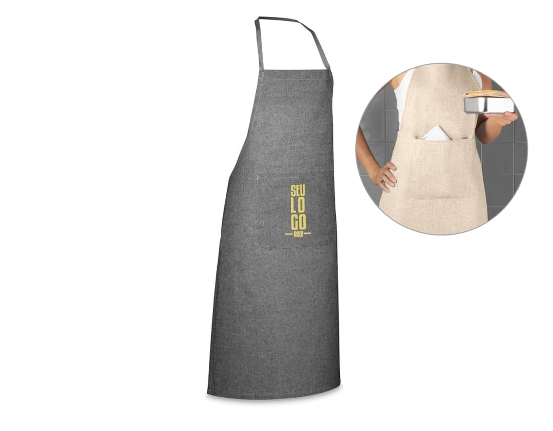 Avental em algodão reciclado - Ideal para cozinhar com estilo e sustentabilidade! Feito com material de alta qualidade e resistente, perfeito para presentear ou usar em casa. Garanta já o seu!