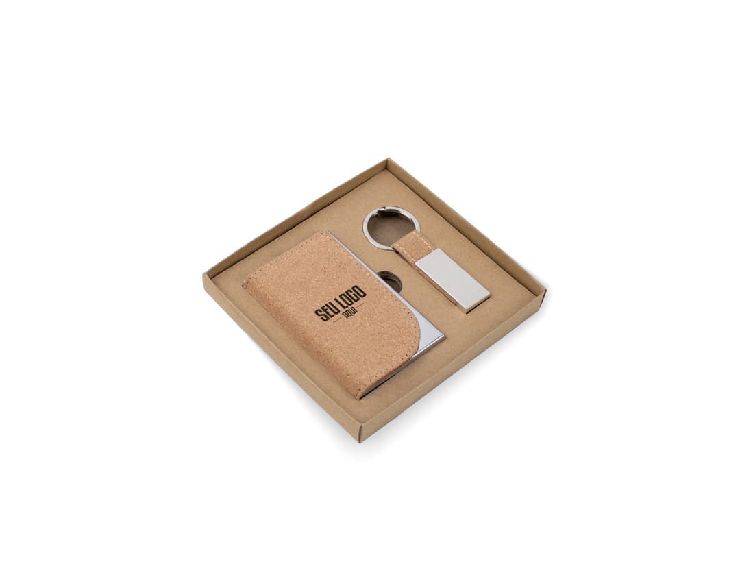 GOSLING Conjunto composto por um portacartões e chaveiro ambos em metal e cortiça